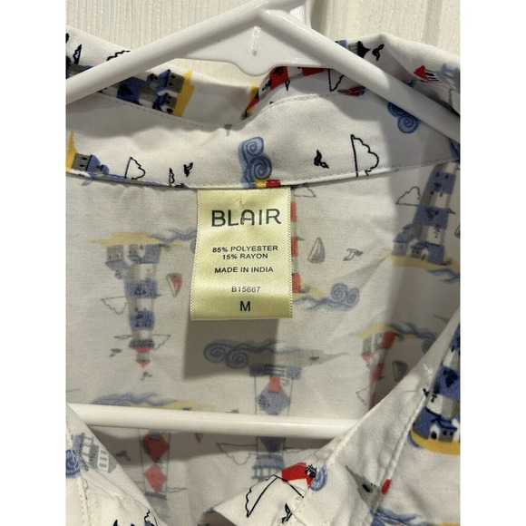 Vintage Blair Lighthouse Button Down Women’s Size Medium Short Sleeve Nautical - Picture 8 of 8
